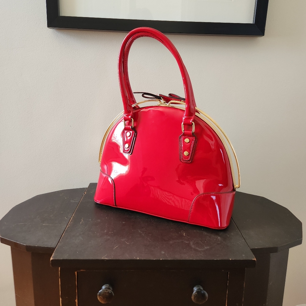 Bright red patent leather retro inspired purse
